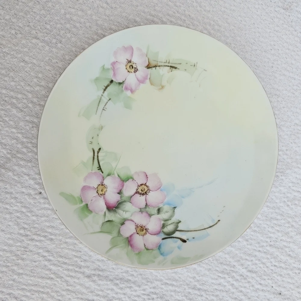 Thomas Bavaria Collectors Porcelain Plate Pink Flowers gold rim plate size 7.5